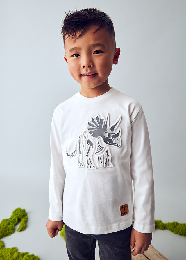 👕 Лонгслів білий з динозавром для хлопчика Mayoral (4–6 років)