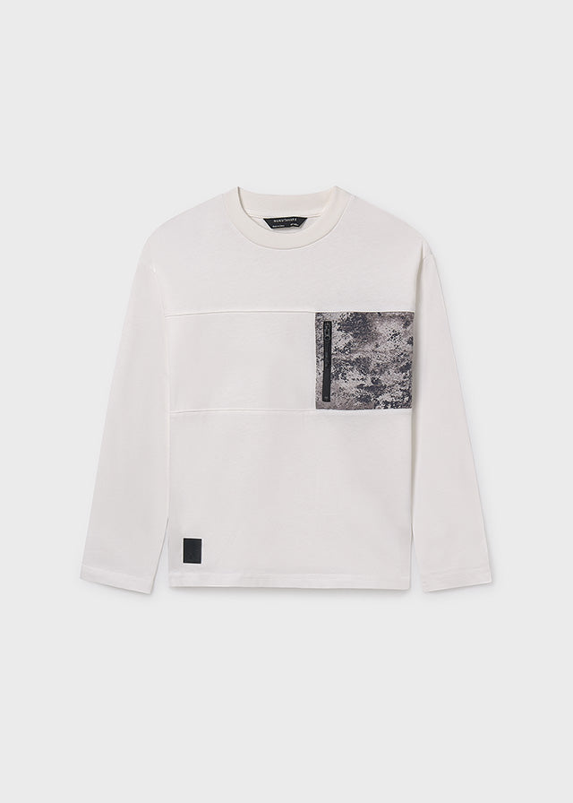 🏞 Білий лонгслів для хлопчика 12–16 років з кишенею на блискавці