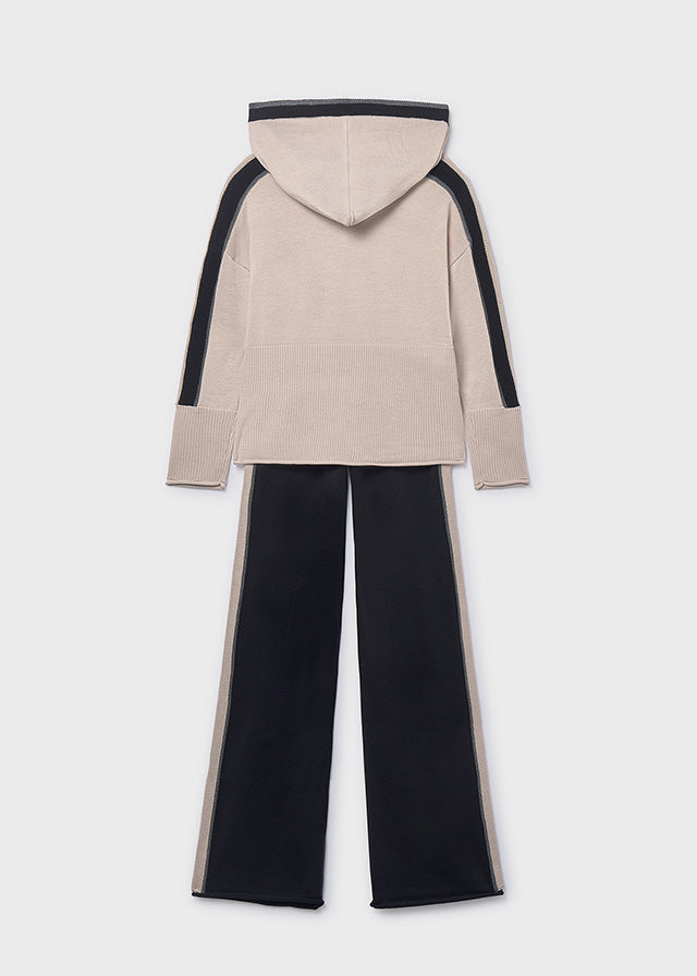 Стильний спортивний костюм для дівчинки з капюшоном | Бежево-чорний |