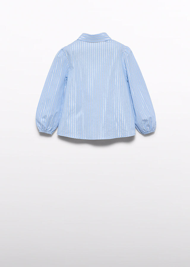 Блакитна блуза для дівчинки ззаду з довгими рукавами та смужками