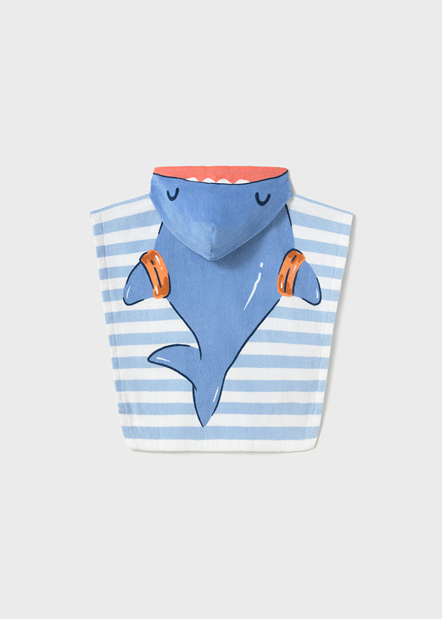 🦈 Дитяче пончо-рушник з акулою для хлопчика, 100% бавовна