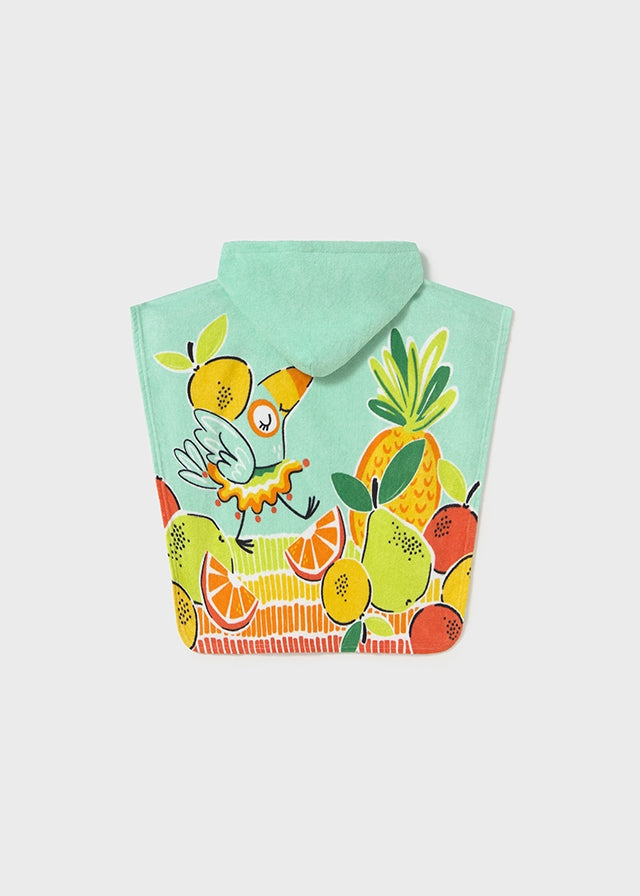 🍍 Дитяче пончо-рушник для дівчинки з фруктами та пташкою, 100% бавовна