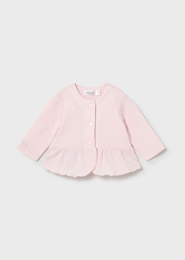 Комплект для немовляти у рожевих тонах з кардиганом, білою футболкою з малюнком та вузькими легінсами