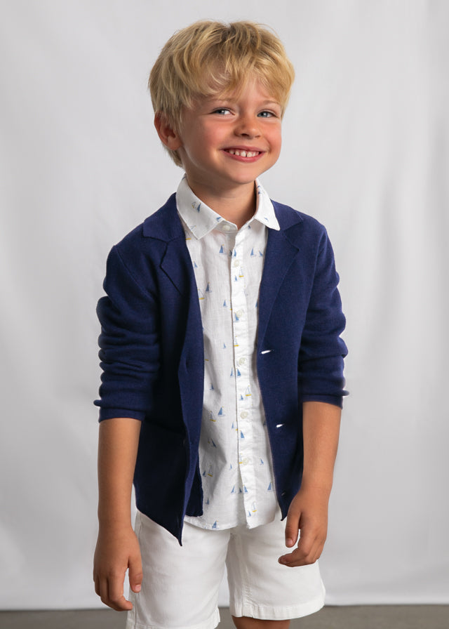 Піджак для хлопчика темно-синій трикотажний на ґудзиках з лацканами