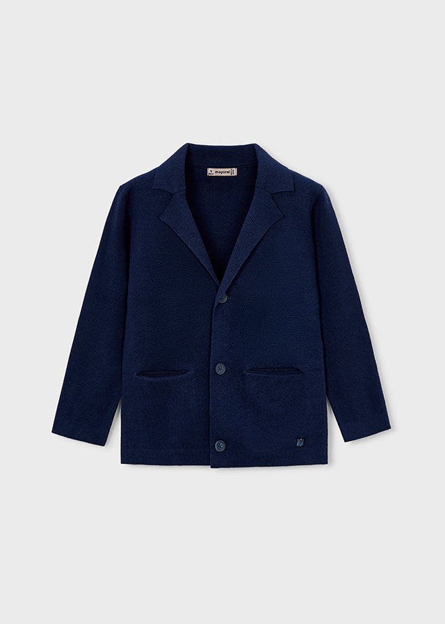 Кардиган для хлопчика темно-синій, вигляд спереду з довгими рукавами