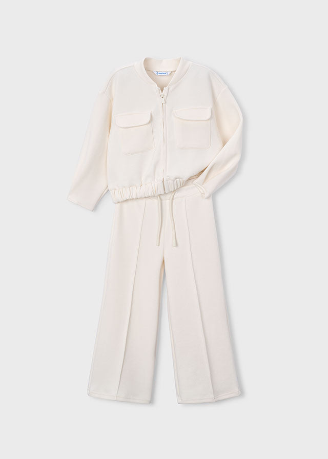 Молочний костюм для дівчинки з бомбером на блискавці та прямими штанами